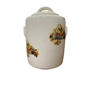 Vintage Mid-Century Large White McCoy Cookie Jar with Fruit Basket Decals